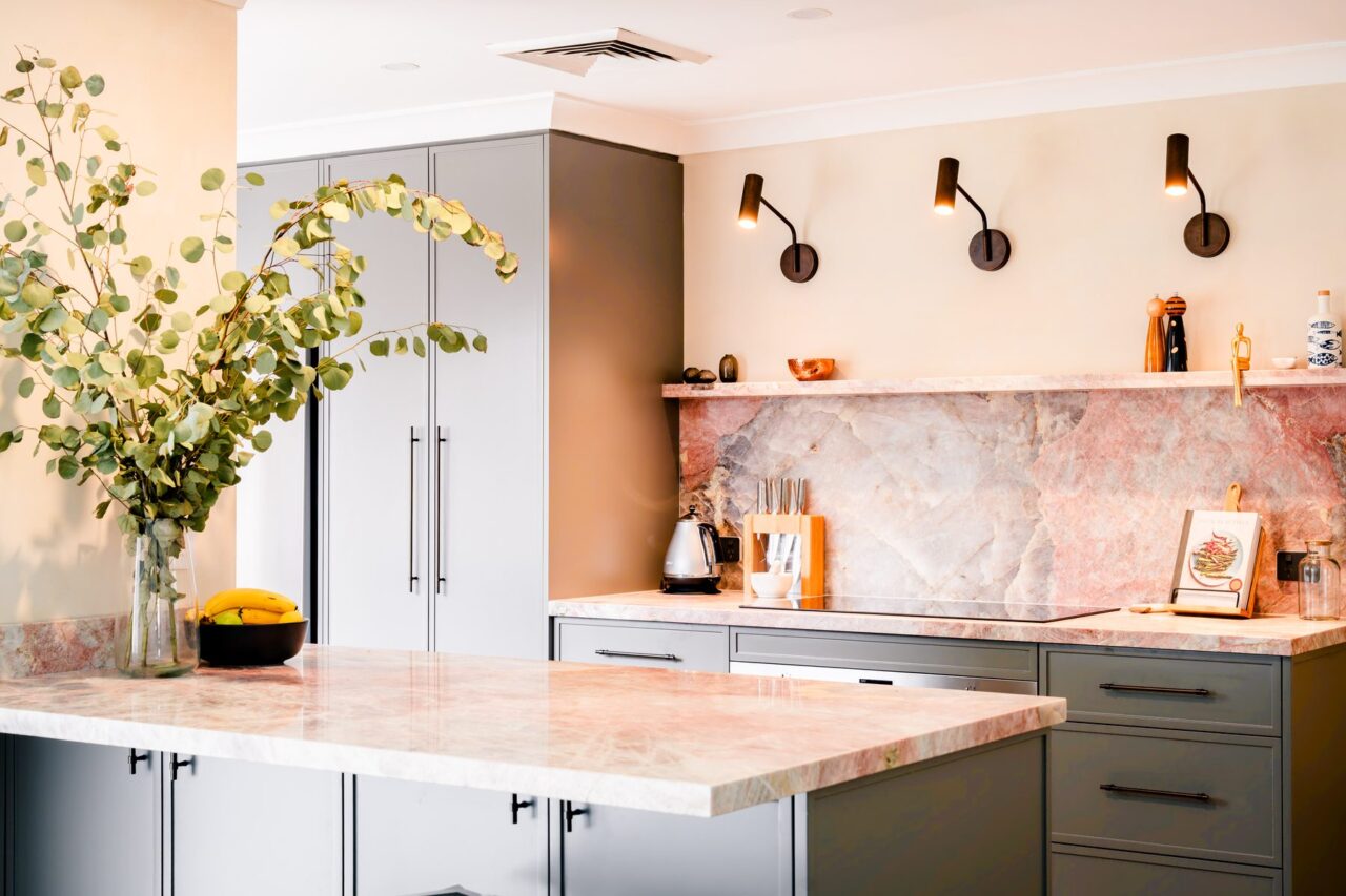 Emu Plains kitchen looking across the island to the splashback